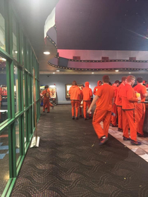 The Clemson Tigers going to see a movie looks like a chain gang got a night out for good behavior