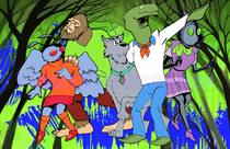 The Cryptid Crew my Scooby-Doo parody art with a bunch of cryptids solving mysteries