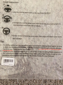 The directions for my new steering wheel cover