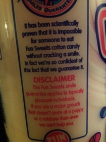 The disclaimer on my nephews cotton candy