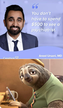 The doctor in this ad looks like the sloth from zootopia