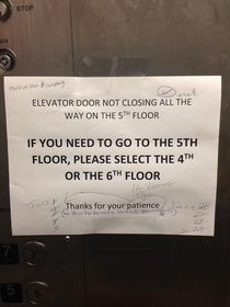 The elevator at my girlfriends work has been broken for over a week now
