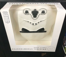 The happy face on this upside down Stormtrooper cake