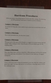 The hurricane procedures from my friends office