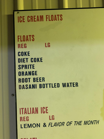The ice cream float options at my local ice cream stand