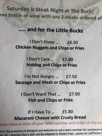 The kids menu in a pub we visited