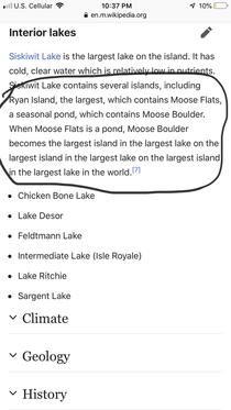 The largest island in the largest lake on the largest island in the largest lake on the largest island in the largest lake