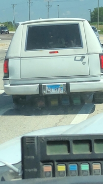 The license plate on this herse