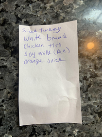 The list my wife wrote for the store today