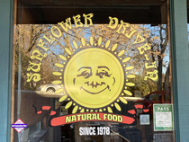 The logo of a local natural food restaurant looks a tad stoned