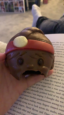 The look my chocolate elf gave me after I started eating his face