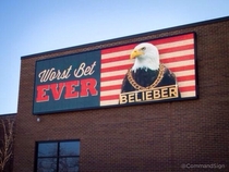 The Loser Keeps Justin Bieber sign about the bet between USA and Canada mens hockey has been updated