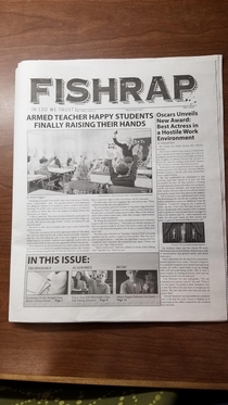 The main headline of a satirical newspaper at my university
