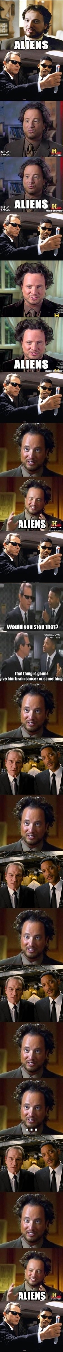 The Men in Black try to stop the Aliens guy