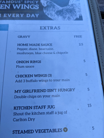 The menu at this pub