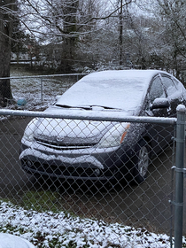 The naturally formed snow mustache on my car this morning