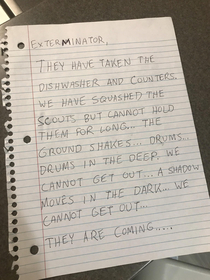 The note we left for the exterminator today