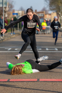 The numbers   and  at the finishing line of a marathon