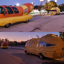 The nut truck behind the Weiner Mobile from a friend