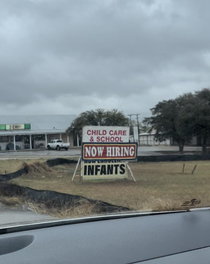 The odd placement of this hiring sign