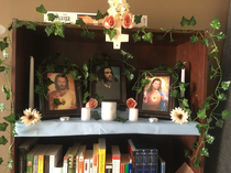 The one true religion Shrine courtesy of my wife