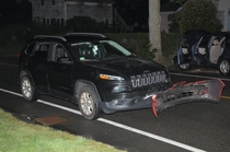 The police in my town tweeted a this with the caption Not a good idea to approach an officer directing traffic with someone elses bumper hanging out of your grill