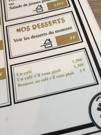 The price of coffee on this french menu