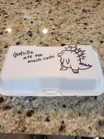 The restaurant worker drew this on the to go box