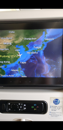 The screen map on board the plane shows quite a thick bottomed female body in the ocean