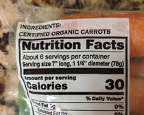 The serving size on by bag of carrots reads like a Tinder ad