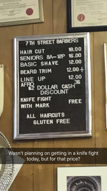 The sign at my local barber shop