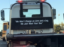 The slogan on this tow truck