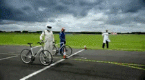 The stig having troubles with his bike