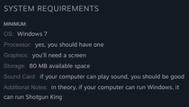The system requirements on this game