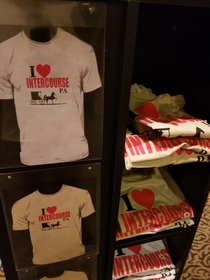 The town Im in currently Intercourse sells I love Intercourse shirts