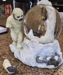 The Wampa on my kids Star Wars snow globe broke in just the right spot