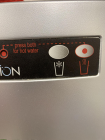 The water dispensing machine at work has two choices snow or bacon