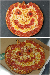 The way we advertise our Jack-o-Lantern pizzas vs the way I like to make them for customers