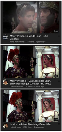 the ways different languages translate the Biggus Dickus scene from The Life of Brian is quite good