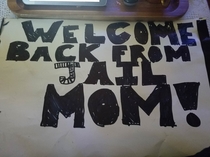 The wife got called away at the last minute to a conference for a week and left me at home with our  month old So we made a little sign to meet her at the airport with 