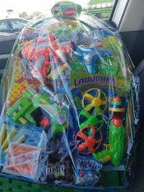 The wife sent me for an Easter basket Me and the son are going to be in soo much trouble on Easter