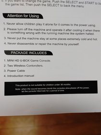 The wording of the instructions that came with my game thing The note at the bottom is my favorite