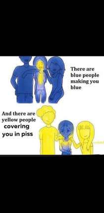 There are yellow people covering you in piss