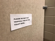 There must be a great reason this sign showed up in my workplace bathroom