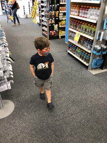 Theres something about my son walking the aisles in a mask with his hands in his pockets that makes it seem like hes the regional manager checking it out