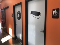 These bathroom signs at a donut shop