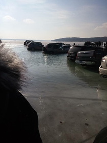 These people who parked on the ice before it melted