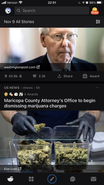 These two articles in my news feed look like Mitch McConnell is handling weed