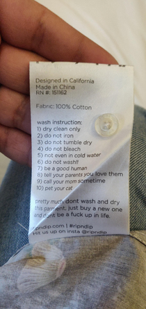These washing instructions gave me a good laugh