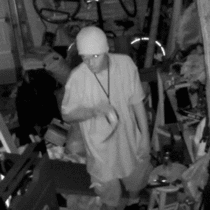 Thief noticed my security camera last night You can almost hear the moment he fills his pants